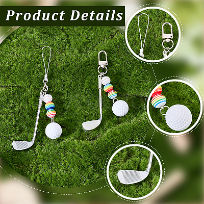 2Pcs 2 Styles Golf Plastic & Alloy Pendant Decorations HJEW-BM0001-40-1