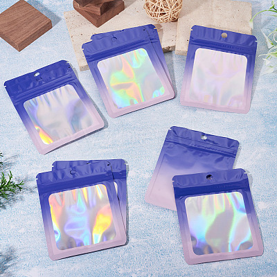 40Pcs Rectangle Glitter Holographic Plastic Resealable Packaging Bags ABAG-TA0001-97B-01-1