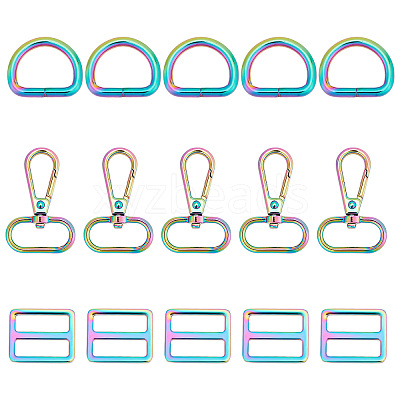 15Pcs 3 Style Rainbow Color Zinc Alloy Swivel Clasps FIND-GF0003-40-1