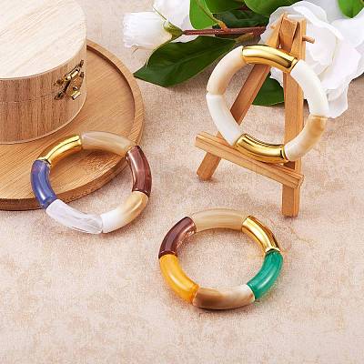 Chunky Curved Tube Beads Stretch Bracelets Set BJEW-SW00016-1