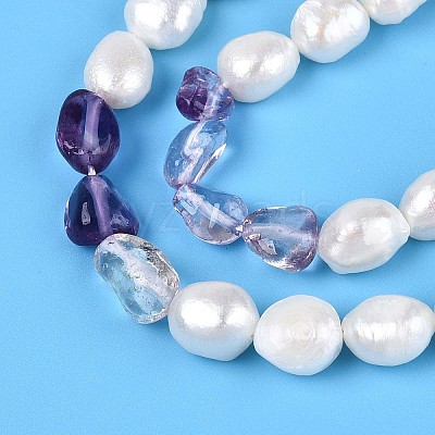 Natural Ametrine Nuggets & Natural Cultured Freshwater Pearl Beads Strands PEAR-N023-01A-14-1