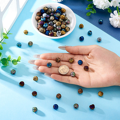 100Pcs 10 Colors Electroplated Natural Lava Rock Beads Strands G-PJ0001-03C-1