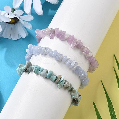Chips Natural Larimar & Blue Lace Agate & Kunzite Beaded Stretch Bracelets Sets X-BJEW-JB05332-01-1