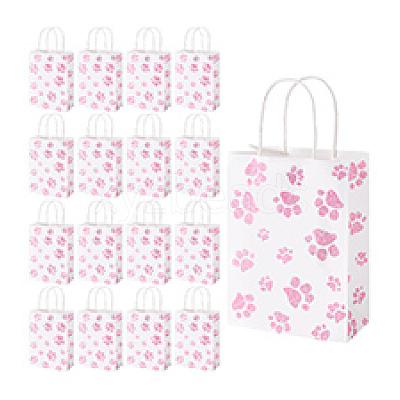 Rectangle with Paw Print Pattern Paper Storage Bags with Handle ABAG-WH0046-39C-1