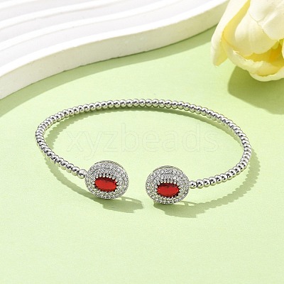 Oval Brass Micro Pave Cubic Zirconia Cuff Bangles & Rings Sets for Women SJEW-R002-03P-02-1