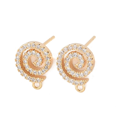 Brass Micro Pave Clear Cubic Zirconia Spiral Stud Earring Findings KK-Z133-02G-01-1
