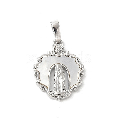 Brass Pave Natural White Shell Religion Pendants KK-S522-23P-A-1