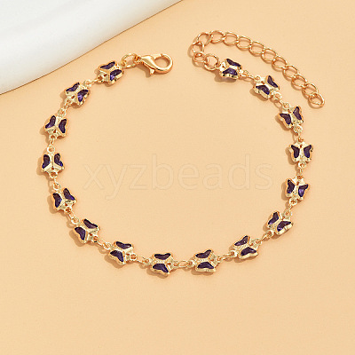 Bohemian Style Brass Enamel Butterfly Link Anklets WG8DE61-02-1