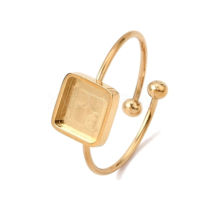Square 304 Stainless Steel Open Cuff Bangle Makings with Bezel Tray SA-CBABF3F-04G-02-1