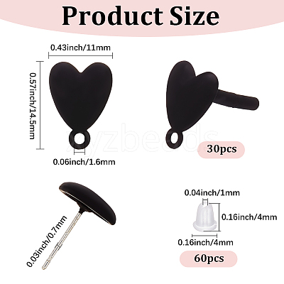 30Pcs Heart Alloy Stud Earring Findings FIND-SP0005-60A-01-1