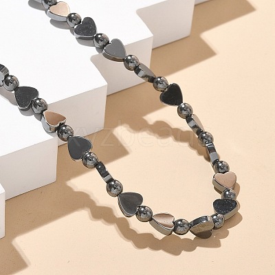 Round Heart Synthetic Non-Magnetic Hematite Beaded Necklaces NJEW-R020-02-1