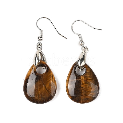 Natutal Tiger Eye Dangle Earrings EJEW-F343-A10-1