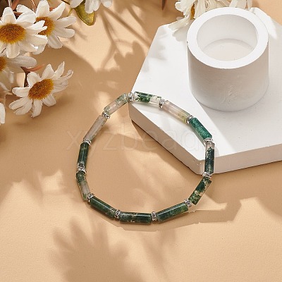 Natural Moss Agate Column Beaded Stretch Bracelet BJEW-JB08989-05-1