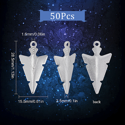 50Pcs 201 Stainless Steel Pointed Pendants STAS-SC0004-66-1
