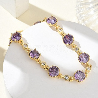 Brass Micro Pave Cubic Zirconia Link Cahin Bracelets for Women BJEW-A172-01G-1