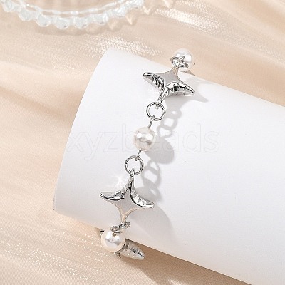 Shell Pearl & Alloy Link Chain Bracelets for Women BJEW-JB13821-1