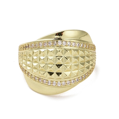 Brass Micro Pave Cubic Zirconia Open Cuff Ring RJEW-K256-50G-1