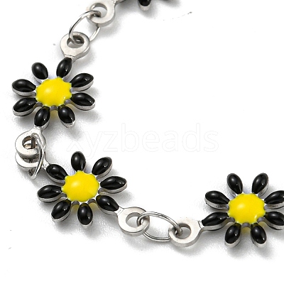 304 Stainless Steel Flower Link Chain Bracelets with Enamel BJEW-E088-02P-1