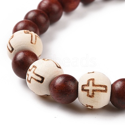 4Pcs Cross Pattern Wood Beads Stretch Bracelets Set for Women Men BJEW-JB08931-1