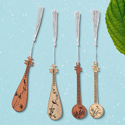 4Pcs Wooden Pipa Bookmarks AJEW-WH20020-235-1