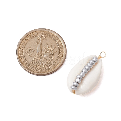 6Pcs 6 Styles Natural Cowrie Shell & Glass Seed Beads Pendants PALLOY-JF02759-06-1