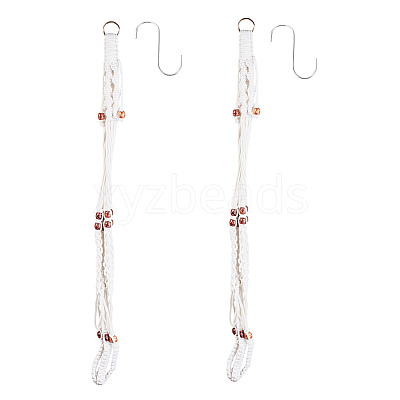 2Pcs Handmade Macrame Polyester with Wood Bead Plant Hanger AJEW-HS0001-47A-1