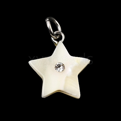 Natural White Shell & Crystal Rhinestone Pendants SH-CBAC52B-01B-1