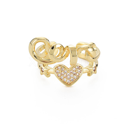 Clear Cubic Zirconia Heart Cuff Ring RJEW-N035-085-NF-1