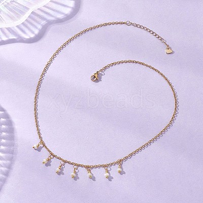 Natural Pearl Rice Pendant Bib Necklaces with 304 Stainless Steel Cable Chains NJEW-JN05944-1
