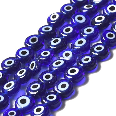 Handmade Evil Eye Lampwork Flat Round Bead Strands X-LAMP-L058-6mm-04-1
