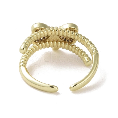 Brass Micro Pave Cubic Zirconia Open Cuff Ring RJEW-K256-58C-G-1