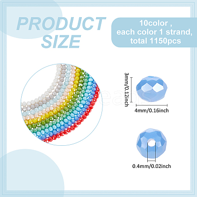 10 Strands 10 Colors Electroplate Glass Beads Strands EGLA-WR0001-07A-1