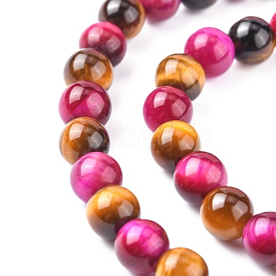 Natural Rose Tiger Eye(Dyed & Heated) and Yellow Tiger Eye(Dyed & Heated) Beads Strands G-G101-6mm-1-1