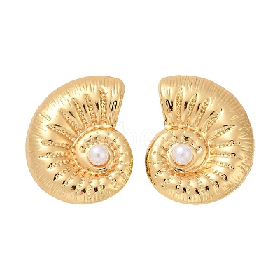 304 Stainless Steel ABS Plastic Pearl Stud Earrings STAS-D368-01A-G-1
