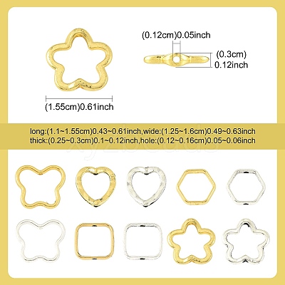 100Pcs 10 Styles Alloy Bead Frame FIND-FS0004-92-1