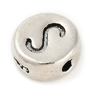 925 Sterling Silver Flat Round with Letter Beads LS-STER-G044-01AS-S-1
