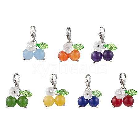 Chakra Natural Malaysia Jade & Green Jade & Chinese Jade & Dyed Yellow Jade Beads Cherry Pendant Decorations HJEW-JM02846-1