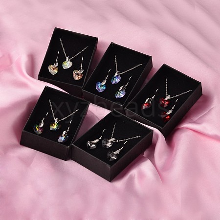 Heart Glass Pendant Necklaces & Dangle Earrings Jewelry Sets SJEW-JS00881-1