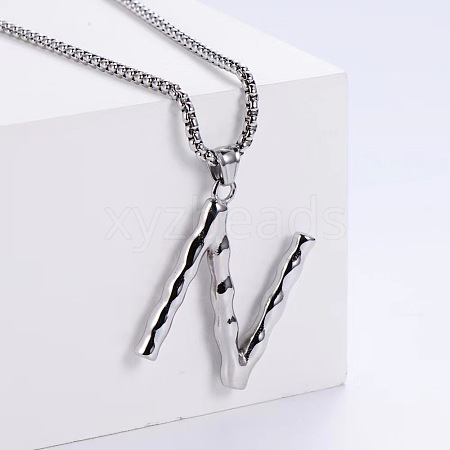 3Pcs Stainless Steel Textured Letter Pendant Box Chain Necklaces LW4134-39-1