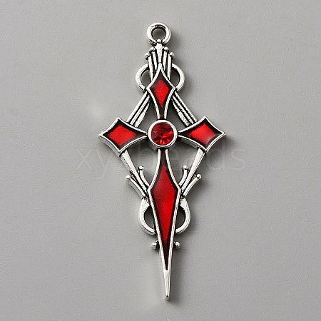 Siam Rhinestone Cross Pendatn with Red Enamel ENAM-WH0001-06AS-04-1