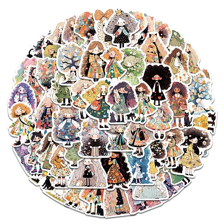 50Pcs Cute Girl PVC Waterproof Self-Adhesive Stickers PW-WG30563-01-1