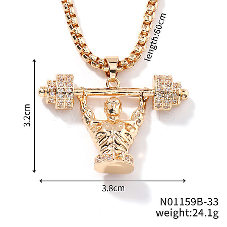 Cool Hip-hop High Street Fashion Brass Crystal Rhinestone Barbell Man Pendant Box Chain Necklaces HY8946-2-1