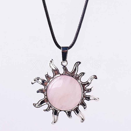 Natural Rose Quartz Sun Pendant Necklace NV9131-1-1