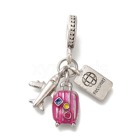 Rack Plating Alloy Hot Pink Enamel European Dangle Charms PALLOY-P307-01AS-1