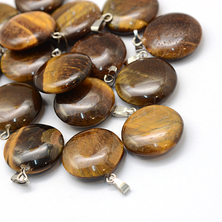 Flat Round Natural Tiger Eye Pendants G-Q370-06-1