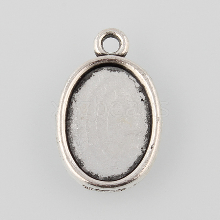 Tibetan Style Antique Silver Alloy Flat Oval Pendant Cabochon Settings X-TIBEP-M022-35AS-1