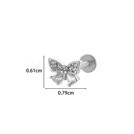 Butterfly 316L Surgical Stainless Steel Clear Cubic Zirconia 17 Gauge Threadless Labrets WGBD99E-02-1