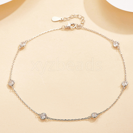 Geometric Round Shape S925 Silver Zircon Anklet Bracelet Fashion Simple Versatile PA9778-2-1