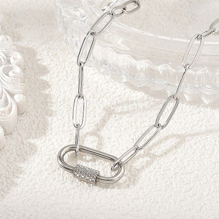 304 Stainless Steel Paperclip Chain Necklaces with Screw Carabiner Lock Charms NJEW-JN06389-1