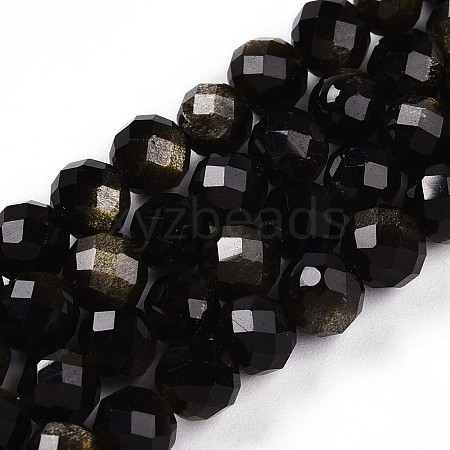 Natural Golden Sheen Obsidian Beads Strands G-S345-6mm-20-1